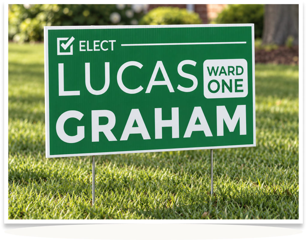 Lucas Graham for Otonabee Ward lawn sign